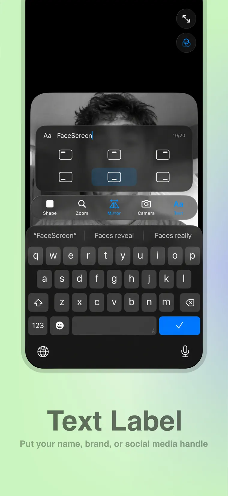 Adding a text label in FaceScreen on iPhone