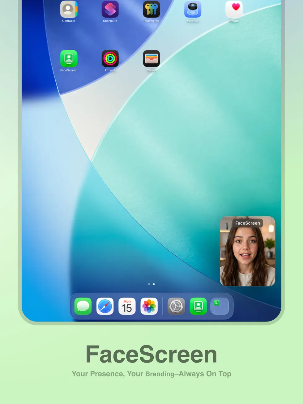 FaceScreen running on iPad with a face overlay